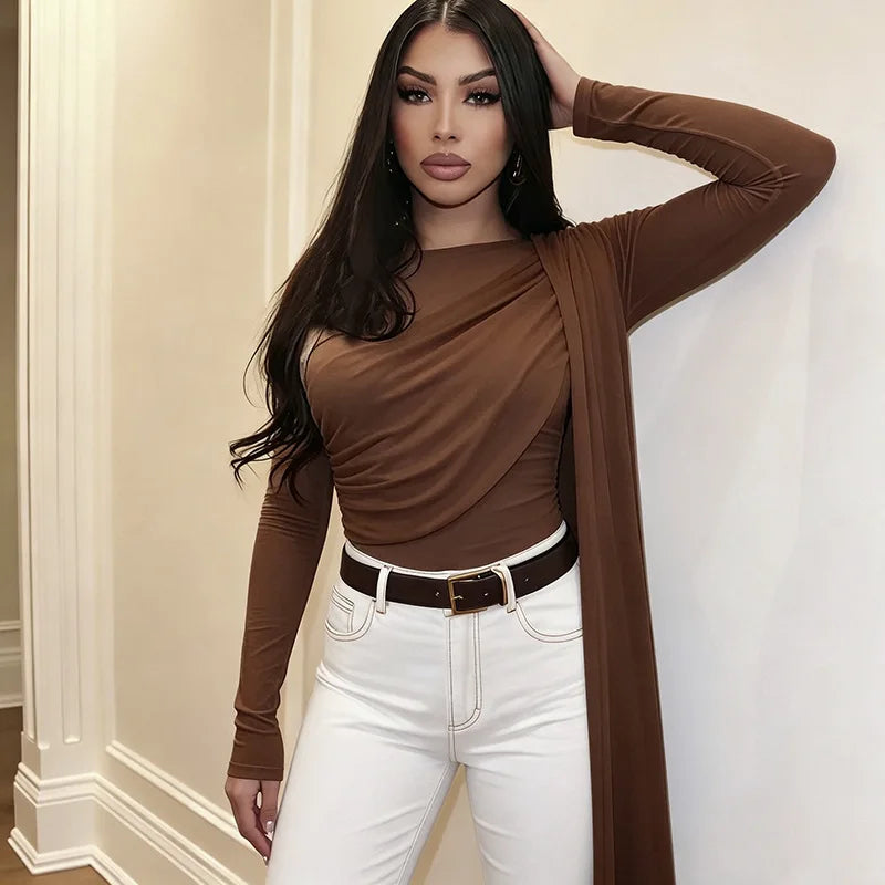 Women's Mesh Ruched Long Sleeve Bodycon Top - Additional View 11