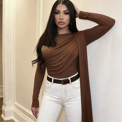 Women's Mesh Ruched Long Sleeve Bodycon Top - Additional View 11