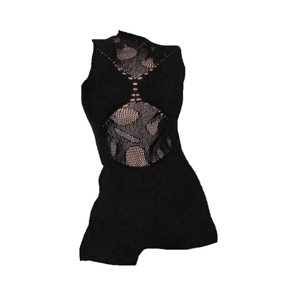 Women's Mesh Knit Cutout Sleeveless Romper Black – Side View