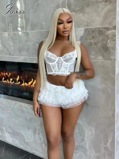 Wholesale Women's Lace Crop Mini Two Piece Set White – Side View