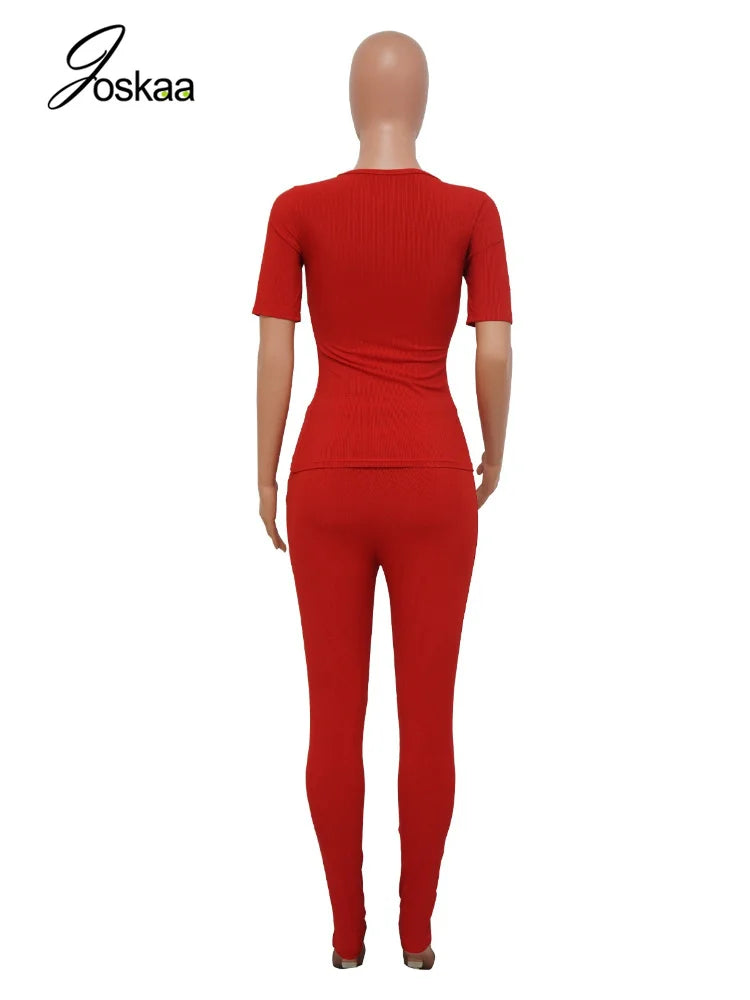 Women's Ribbed Knit Bodycon High Waist Two Piece Set - Detail View