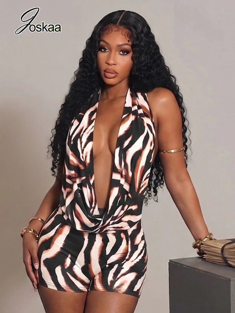 Women's Backless V-neck Halter Two Piece Set - Front View