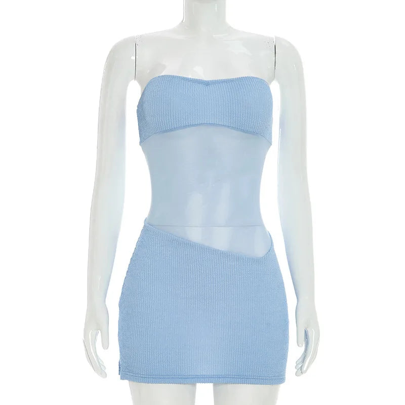 Women's Mesh Backless Strapless Mini Dress