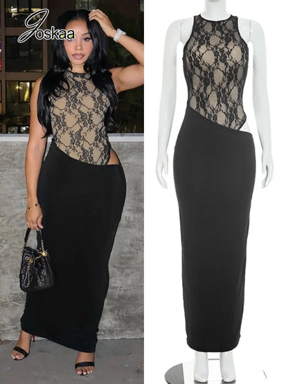 Women's Lace Sleeveless Bodycon Maxi Dress - Women's Fashion Wholesale - Front View