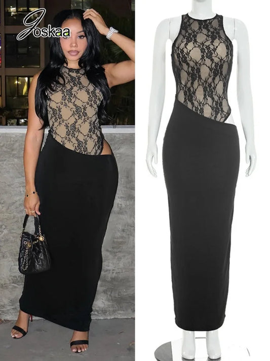 Women's Lace Sleeveless Bodycon Maxi Dress - Women's Fashion Wholesale - Front View