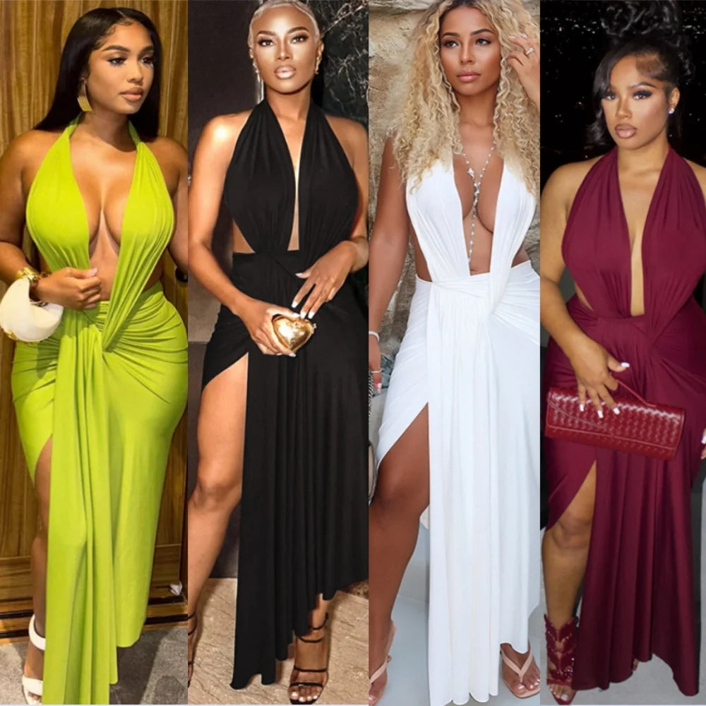 Women's Ruched Backless Halter Bodycon Dress – Women's Fashion Wholesale – Front View