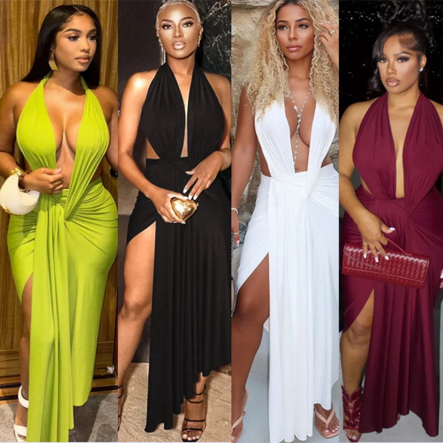 Women's Ruched Backless Halter Bodycon Dress – Women's Fashion Wholesale – Front View