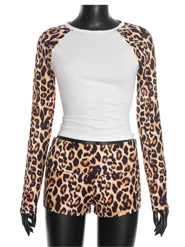 Joskaa Leopard Print Long Sleeve Crop Two Piece Set - two piece set image 5