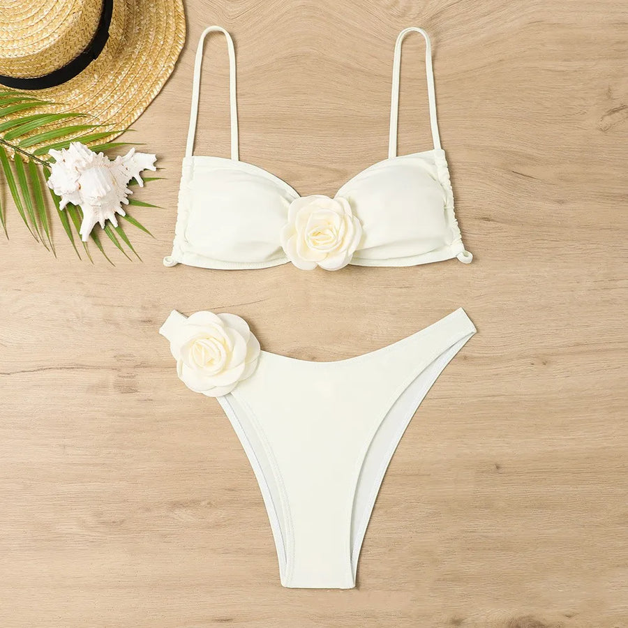 Women's Floral Print Swimwear Flower Piece Bikini Set