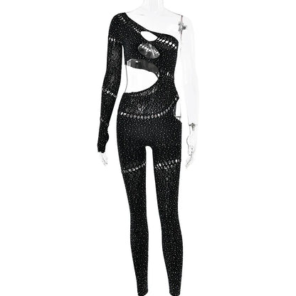 Women's Rhinestone Backless Cutout Romper