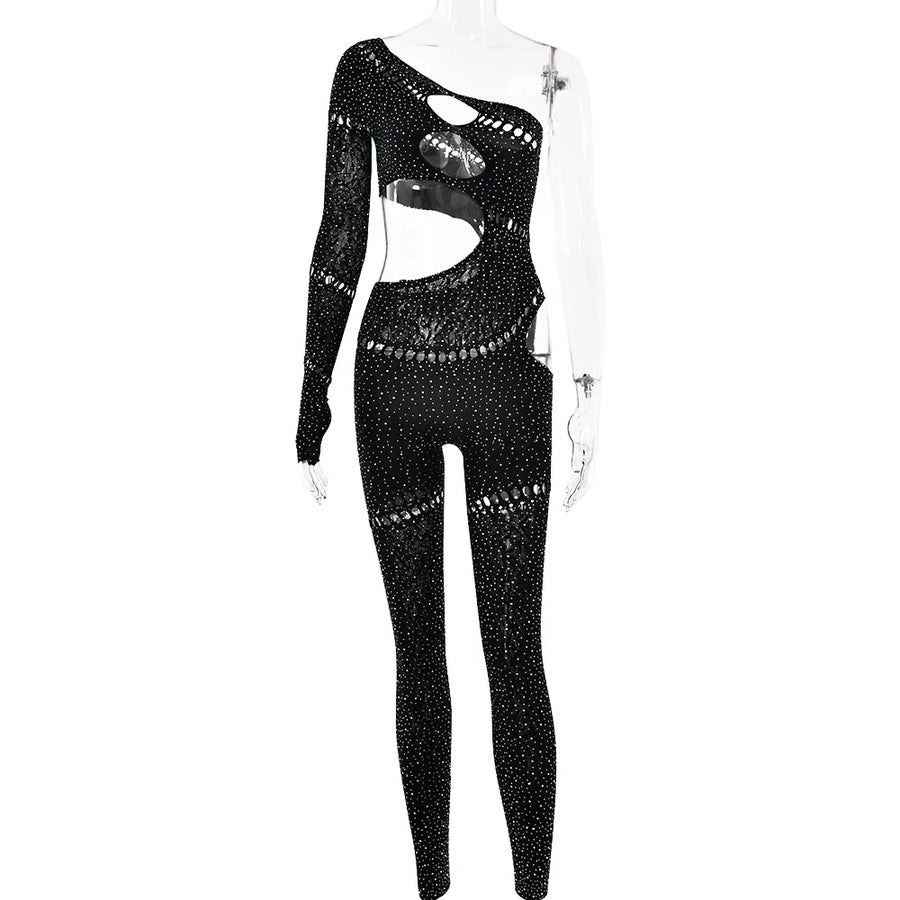 Women's Rhinestone Backless Cutout Romper