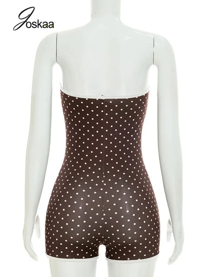 Women's Polka Dot Backless Strapless Romper Pink – Detail View