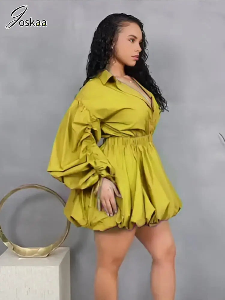 Women's Ruched Long Sleeve Bodycon Mini Dress Army Green – Front View