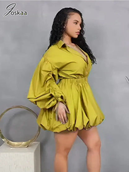 Women's Ruched Long Sleeve Bodycon Mini Dress Army Green – Front View