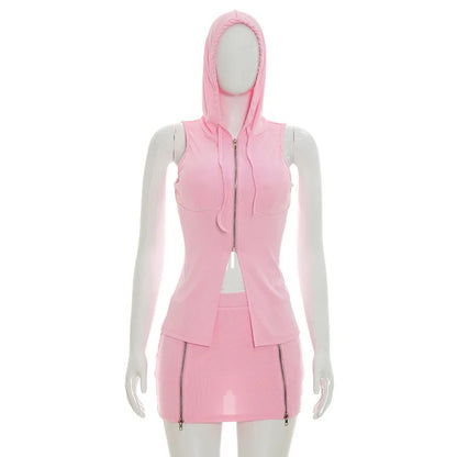 Women's Zip Up Sleeveless Two Piece Set