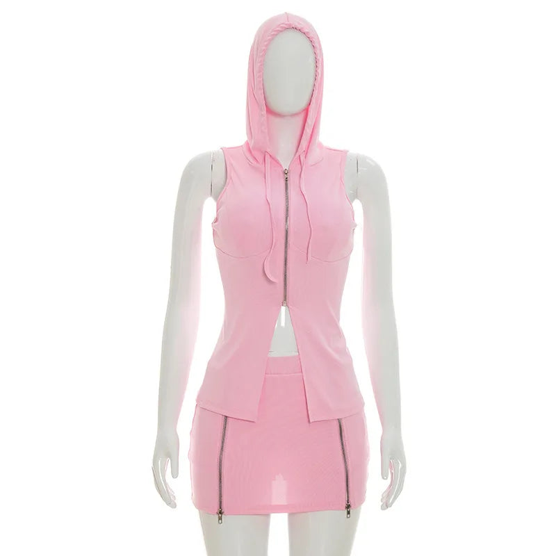 Women's Zip Up Sleeveless Two Piece Set