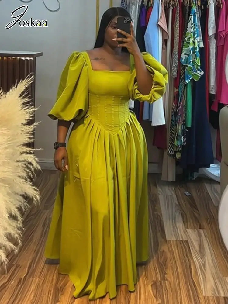 Women's Backless Square Neck Puff Maxi Dress – Women's Fashion Wholesale – Front View