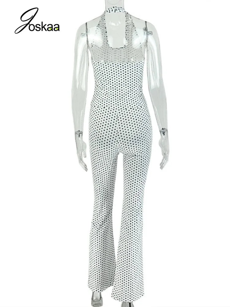 Women's Polka Dot Backless Halter Bodycon Two Piece Set - Detail View
