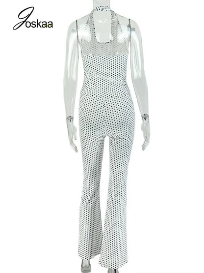 Women's Polka Dot Backless Halter Bodycon Two Piece Set - Detail View