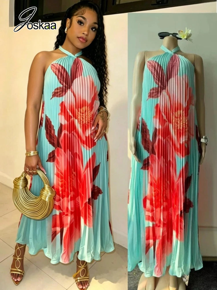 Women's Ruched Backless Halter Maxi Dress – Women's Fashion Wholesale – Front View