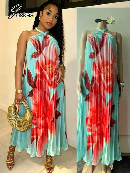 Women's Ruched Backless Halter Maxi Dress – Women's Fashion Wholesale – Front View