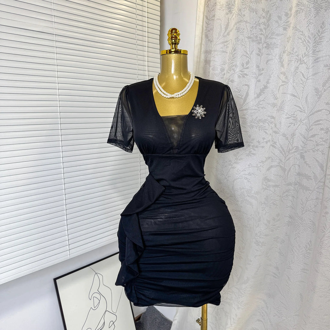 Women's Mesh Ruched Bodycon Mini Dress - Additional View 10