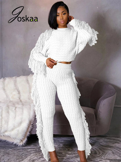 Women's Knit Long Sleeve Crop Two Piece Set 193 – Front View