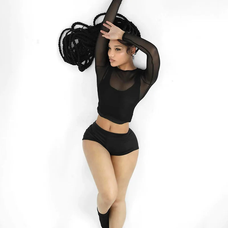 Wholesale Women's Mesh Long Sleeve Two Piece Set