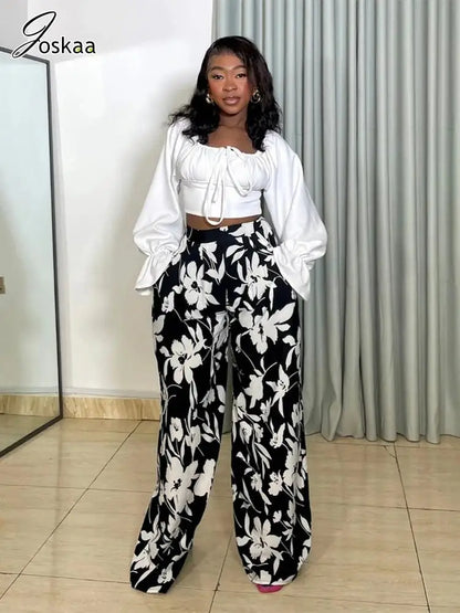 Women's Long Sleeve Crop Flare Two Piece Set – Women's Fashion Wholesale – Front View