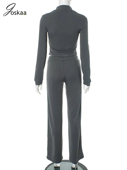 Women's Long Sleeve Crop Zip Two Piece Set Apricot – Detail View