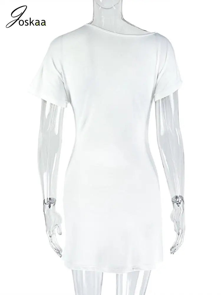 Women's Ruched Short Sleeve Bodycon Mini Dress White – Detail View
