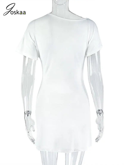 Women's Ruched Short Sleeve Bodycon Mini Dress White – Detail View