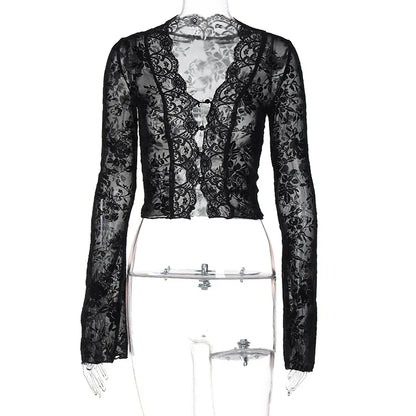 Women's Floral Print Mesh Long Sleeve Top
