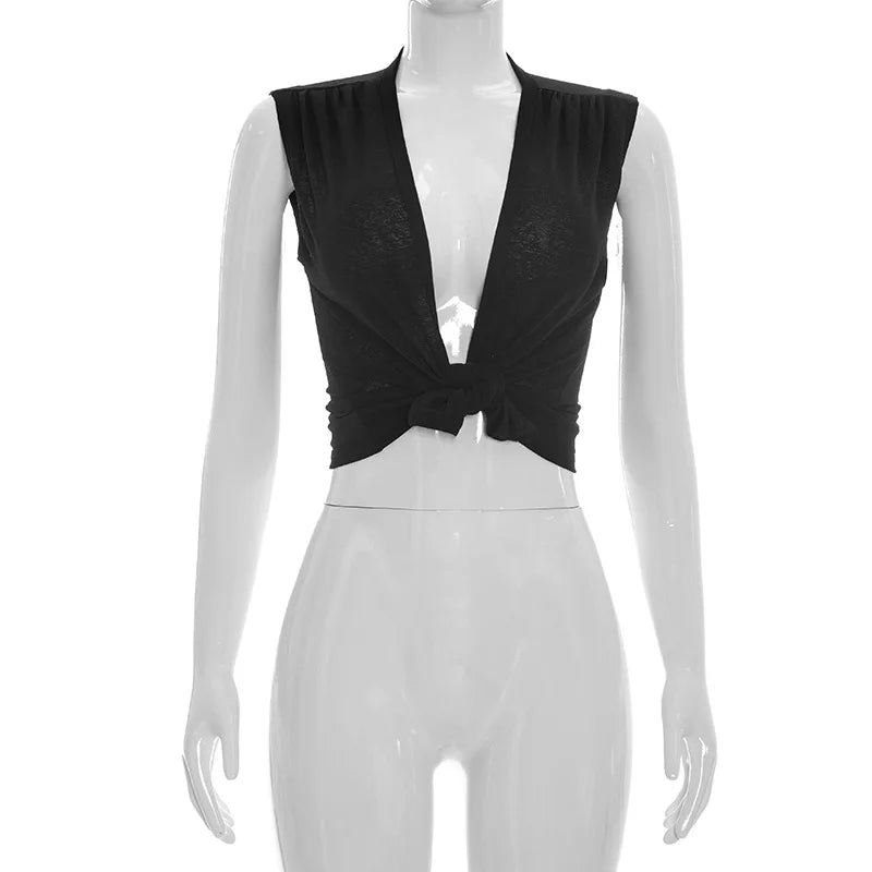 Wholesale Women's Sleeveless Solid Deep Neck Top