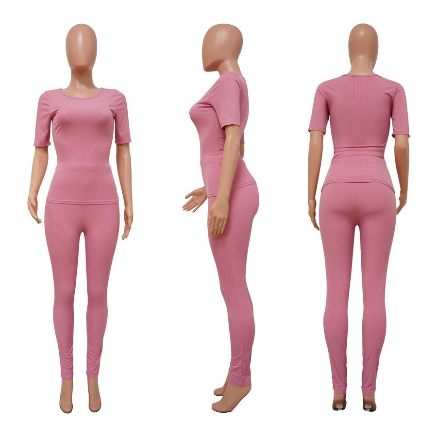Women's Ribbed Knit Bodycon High Waist Two Piece Set - Additional View 11