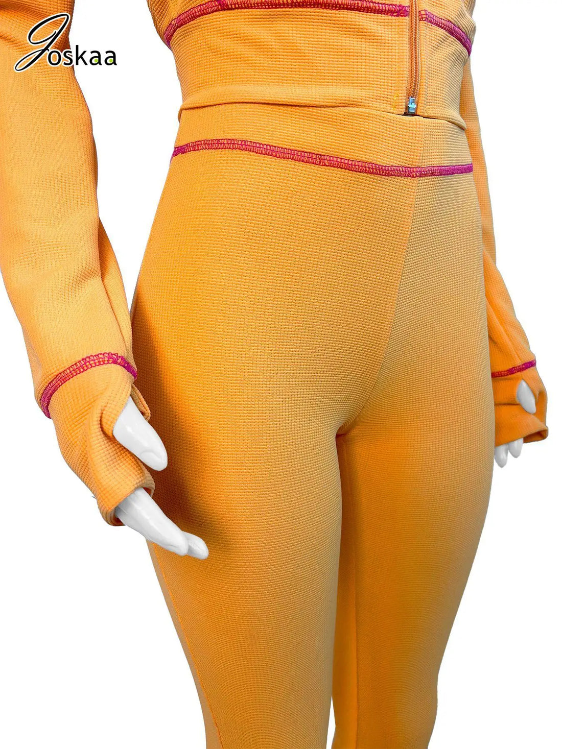 Women's Long Sleeve Flare Hooded Two Piece Set Pink – Detail View