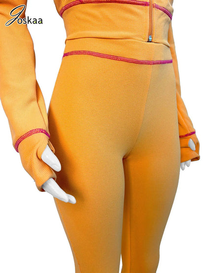 Women's Long Sleeve Flare Hooded Two Piece Set Pink – Detail View