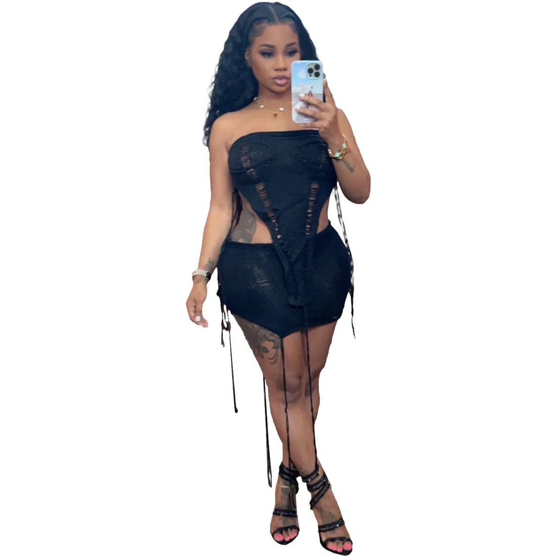 Women's Ribbed Knit Strapless One Shoulder Two Piece Set - Additional View 10