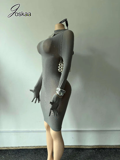 Wholesale Women's Velvet Hooded with Gloves Dress Gray – Side View