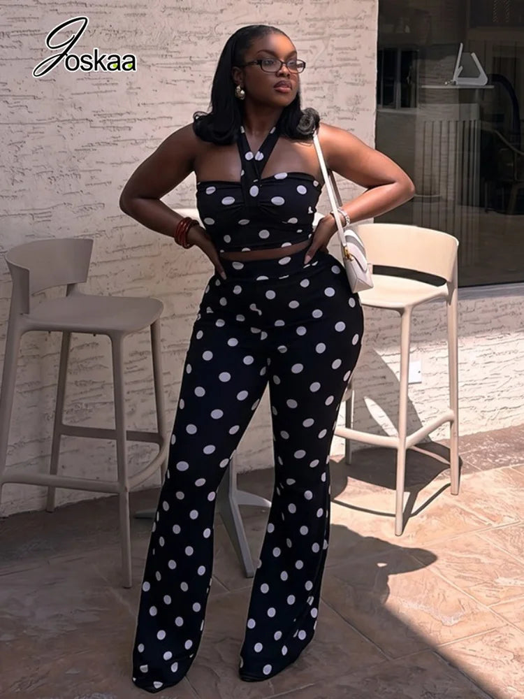 Women's Polka Dot Ruched Halter High Waist Two Piece Set - Side View