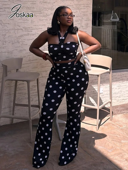 Women's Polka Dot Ruched Halter High Waist Two Piece Set - Side View