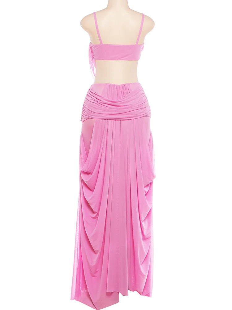 Joskaa Mesh Ruched Backless Two Piece Set - two piece set image 4