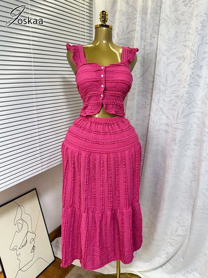Women's Crop High Waist Pleated Two Piece Set – Women's Fashion Wholesale – Front View