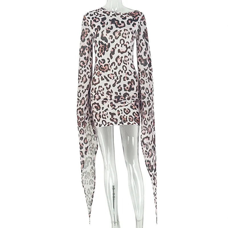 Women's Leopard Print Mesh Bodycon Wide Leg Mini Dress - Additional View 7
