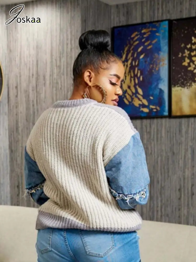 Women's Denim Knit Long Sleeve Ribbed Top Black – Front View