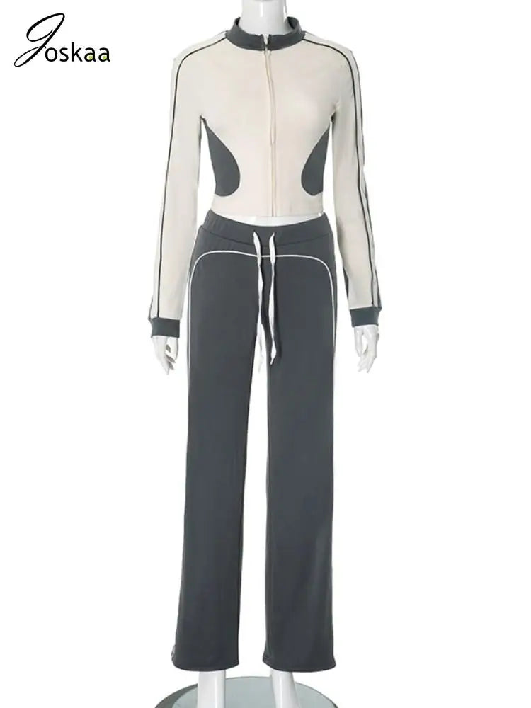 Women's Long Sleeve Crop Zip Two Piece Set Yellow – Back View