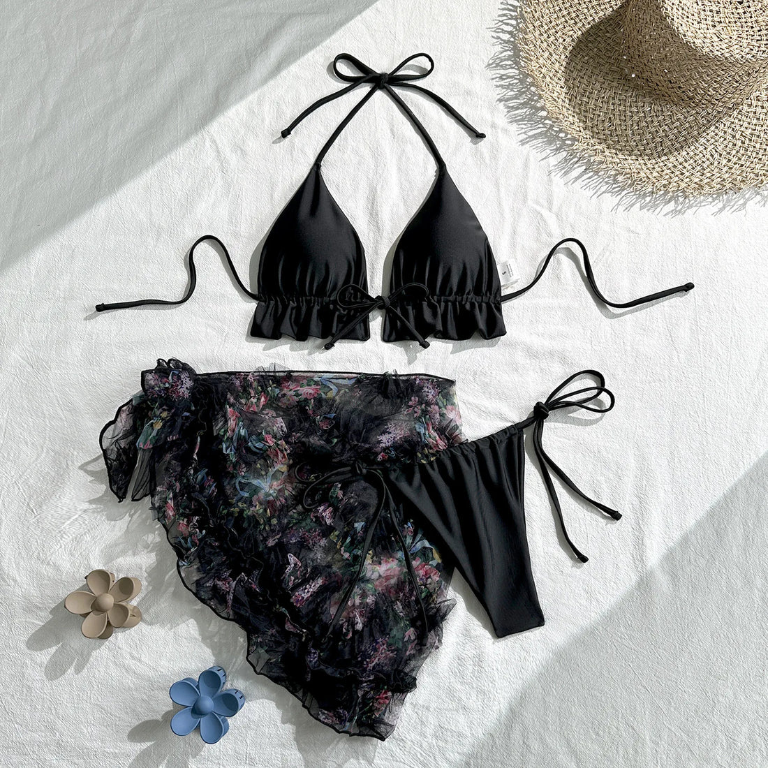 Women's Mesh Halter Swimwear Bikini Ruffle Triangle - Additional View 10