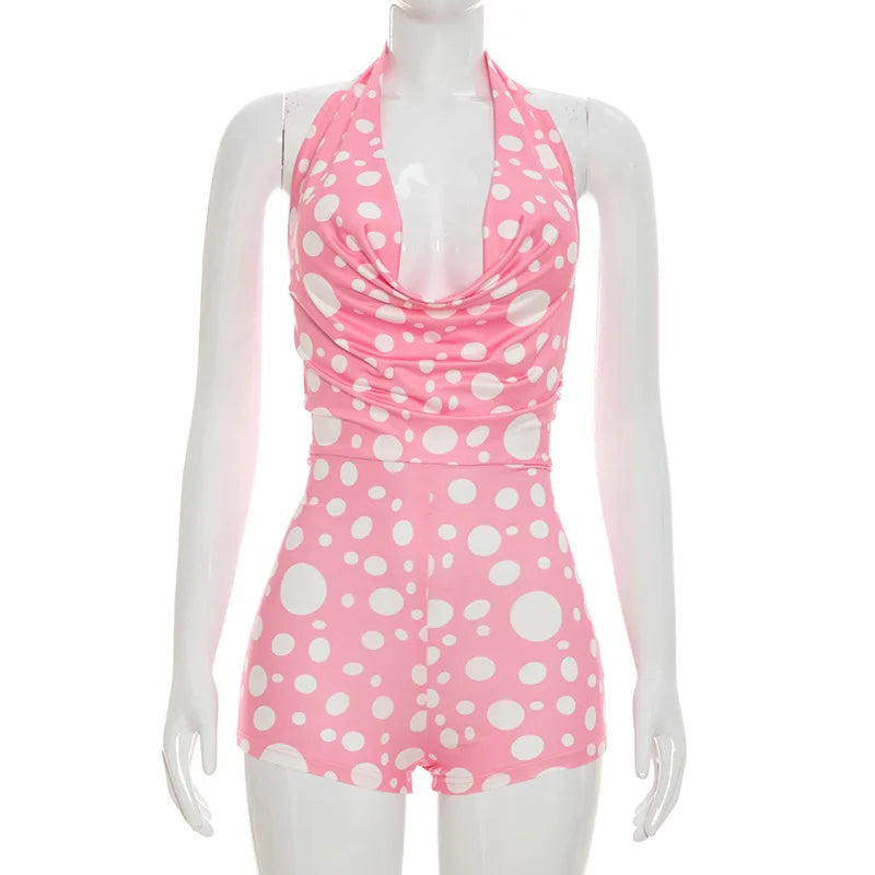Women's Polka Dot Backless Halter Romper