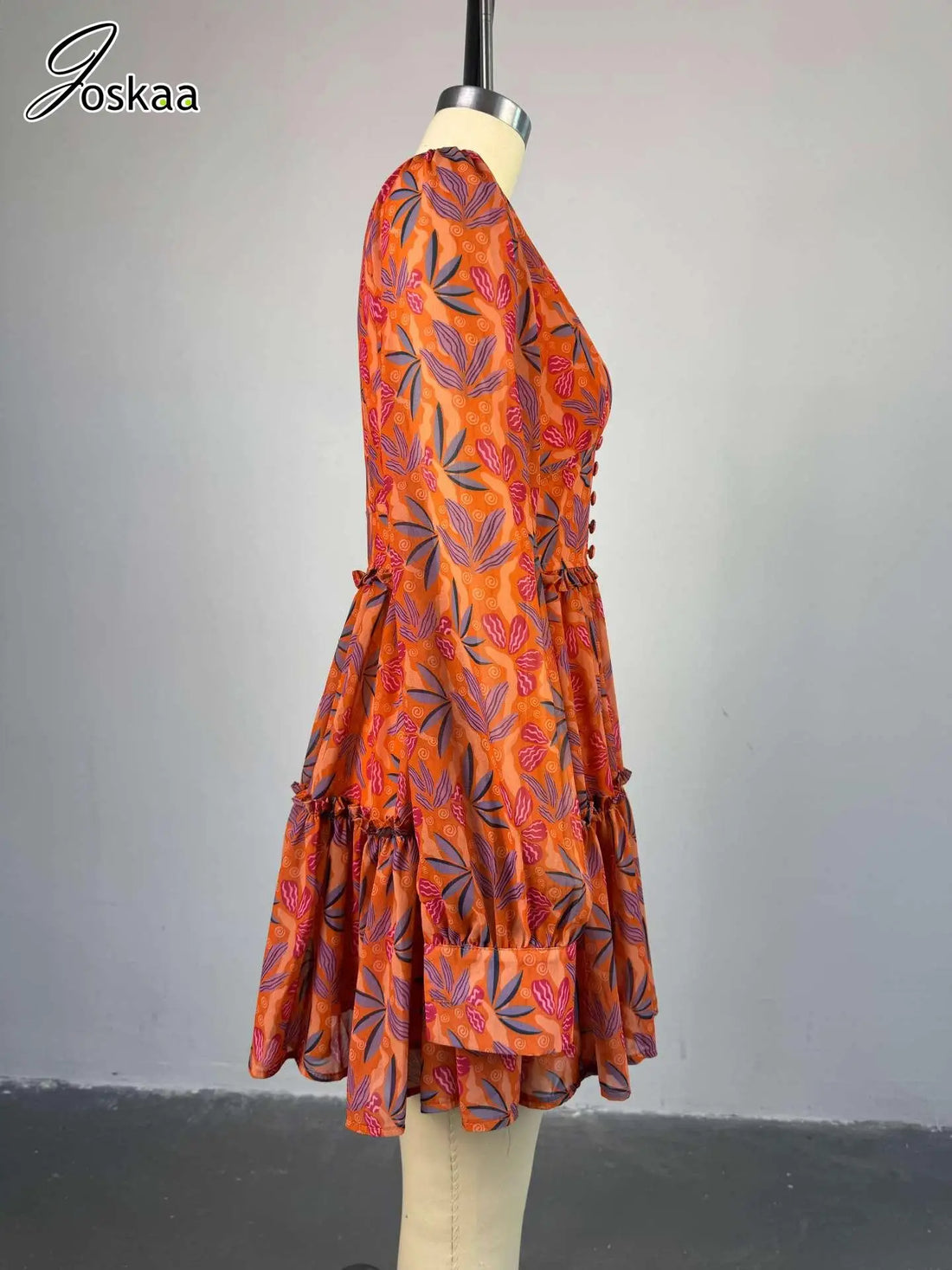Women's Floral Print Long Sleeve Bodycon Dress Flower Color – Side View