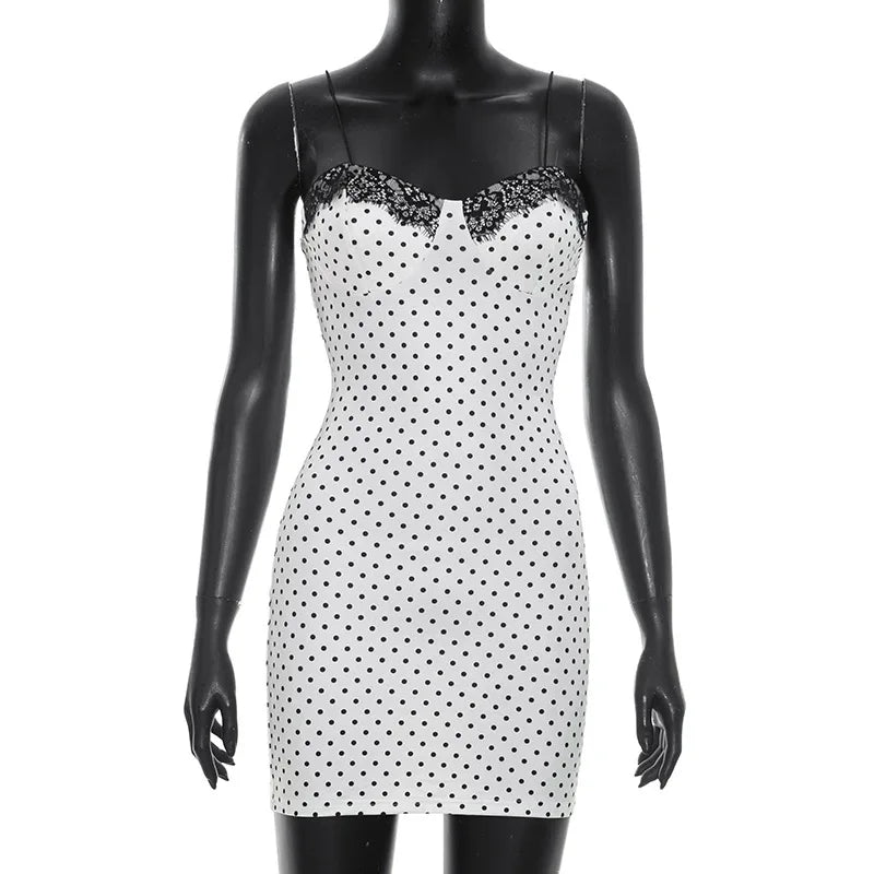 Women's Polka Dot Lace Sleeveless Mini Dress